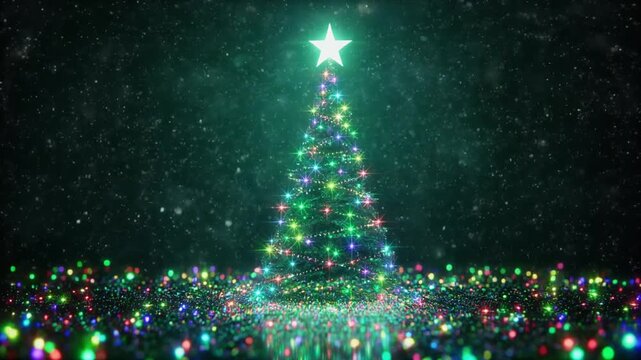 Sparkling Christmas Tree with Glowing Lights and Falling Snow Animation