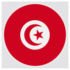 Tunisia flag circle icon with crescent and star symbol isolated on white background, Vector