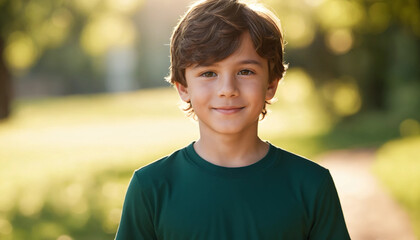 Cute Young Boy Smiling Brightly in a Sunny Park