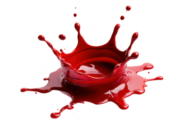 A vivid splash of red liquid creating a crown shape on a white background. capturing the moment of impact and the dynamic movement of liquid. ideal for design and creative projects