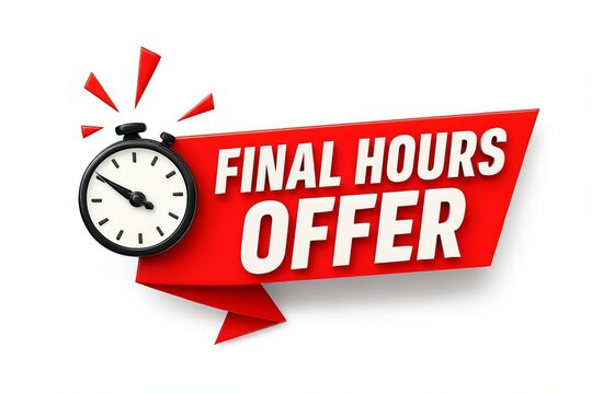 Red banner with text final hours offer and a vintage alarm clock with red exploding lines indicating urgency and time running out