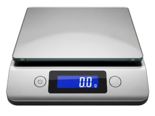 Modern digital kitchen weighing device on a transparent background