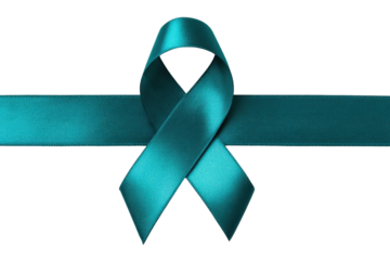 Teal awareness ribbon on black background symbolizing support and hope image, Isolated On Transparent Background, Png
