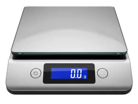 Modern digital kitchen weighing device on a transparent background