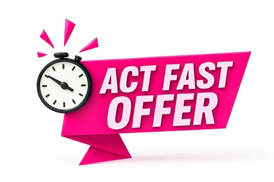 Urgent act fast offer with a clock symbolizing limited time and opportunity for sales and promotions