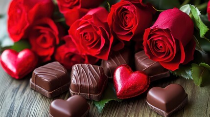 Romantic red roses and delicious chocolates for a special occasion