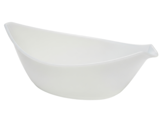 White ceramic gravy boat for pouring sauces and dressings on a transparent background