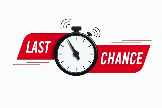 Urgent last chance sale announcement with a vintage style clock and red banner graphic