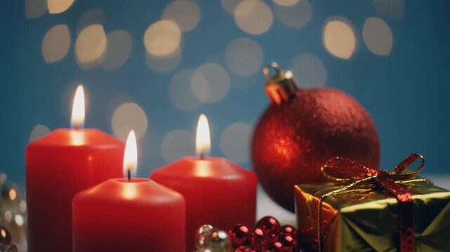 Christmas Holiday Celebration with Lit Red Candles and Decorations