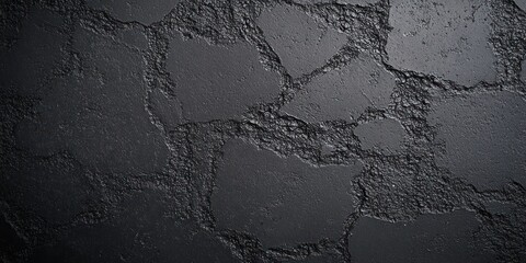 close-up of a dark asphalt surface with rough and cracked texture under soft light