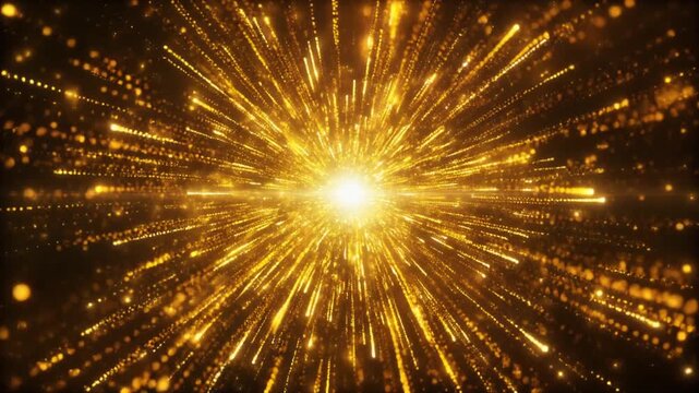Golden Light Burst Explosion with Shimmering Particles Background