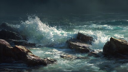 Crashing Waves on Rocky Shoreline A Symphony of Ocean Power and Coastal Beauty