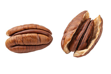 Obraz premium A close-up view of two roasted coffee beans. their rich. dark brown color and texture. set against a clean white background. ideal for culinary and beverage-related content