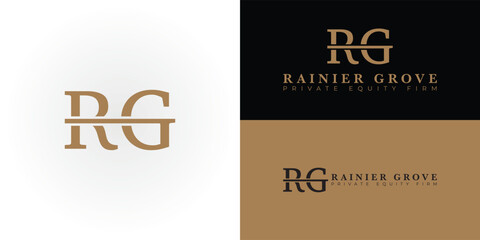 The sophisticated monogram logo features the intertwined letters RG in an elegant serif font. It is perfect for a private equity firm, as it conveys tradition, trust, and refined professionalism.