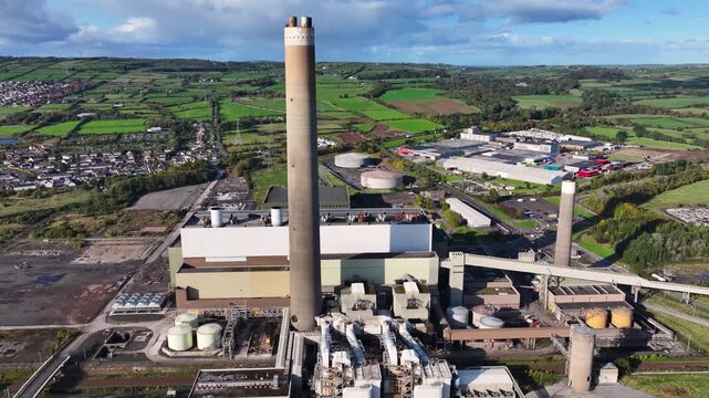 Aerial Video of Kilroot Power Electrical Station Eden Carrickfergus County Antrim Northern Ireland 21-02-25