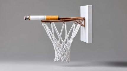 A basketball hoop with a cigarette instead of a net, emphasizing bad choices