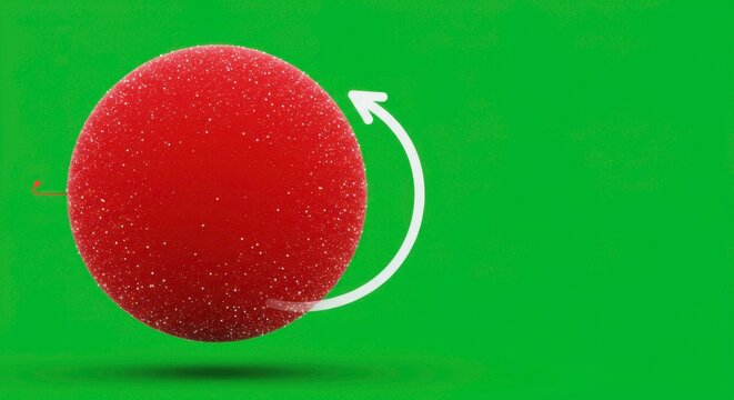 Abstract red sphere with white arrow isolated on a green background representation