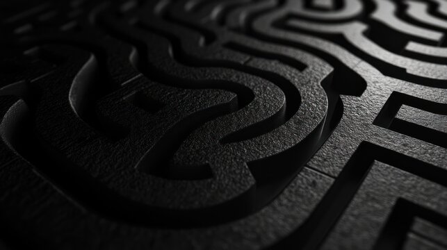 Abstract maze pattern, dark stone background, intricate design, for illustration or game concept