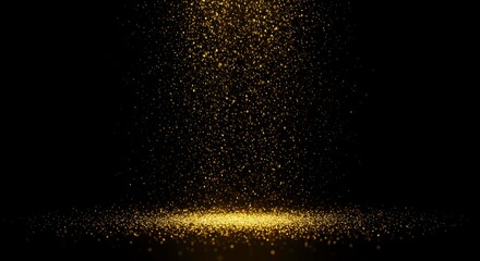 Elegant black background with falling golden glitter creating a magical effect