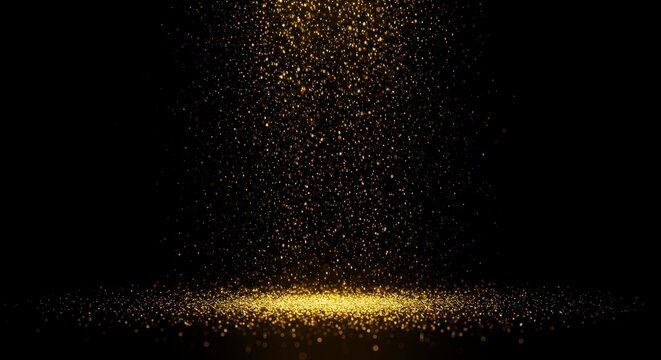 Elegant black background with falling golden glitter creating a magical effect