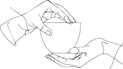 Hand Gestures in Ceremony: An artistic rendering of two hands delicately interacting with a traditional teacup, capturing the essence of a serene ritual. 