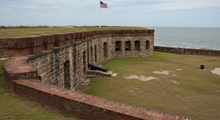 Historical Fort Moultrie National Park scenic view with American flag patriotism