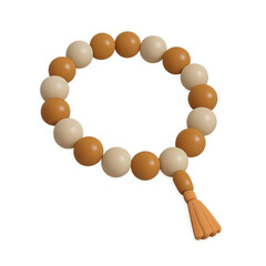 A string of two-tone prayer beads with a matching tassel, often used for meditation or spiritual practice, isolated on a white background.
