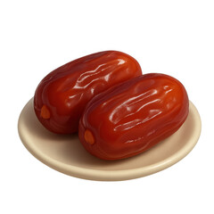 Two glossy red jujube dates resting on a small ceramic plate.