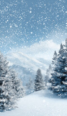 Fototapeta premium Snowy Winter Wonderland Landscape with Snow-Covered Trees and Hills