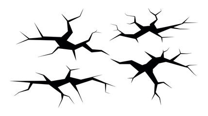 Four Black Irregular Crack Shapes on White Background