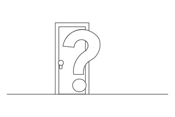 Door with question mark continuous one line drawing vector illustration