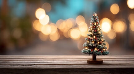 A beautifully decorated miniature Christmas tree with colorful lights, ideal for celebrating festive moments throughout the holiday season.