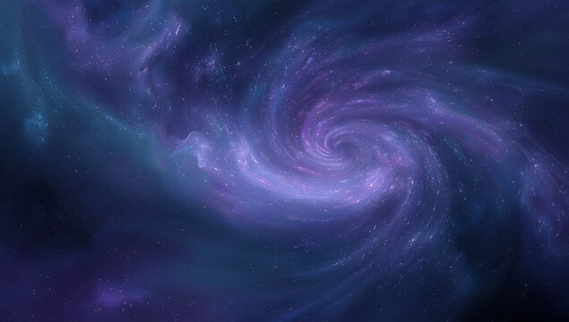 Swirling Purple and Blue Galaxy with Spiral Arms and Twinkling Stars