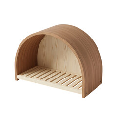 Stylish curved wooden bread storage rack with slatted base design for rustic and contemporary kitchen organization, isolated on a transparent background, png, cutout