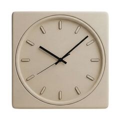 Modern square beige wall clock with clean minimalist design and bold black hands, ideal for interior decor and timepiece catalogs, isolated on a transparent background, png, cutout