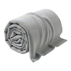 Cozy rolled gray blanket with soft texture, neatly wrapped for bedding, home decor, and textile presentation, isolated on a transparent background, png, cutout