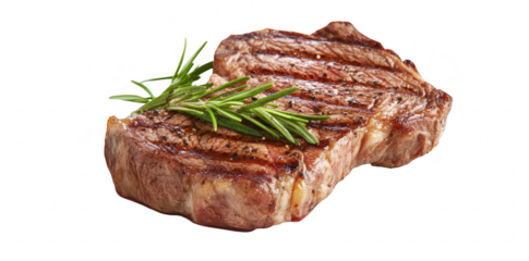 A beautifully grilled steak garnished with fresh rosemary. its juicy texture and perfect grill marks. ideal for culinary presentations or food photography