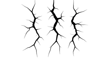 Three Vertical Black Crack Shapes on White Background