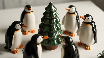 Obraz premium Christmas tree penguin on the beach