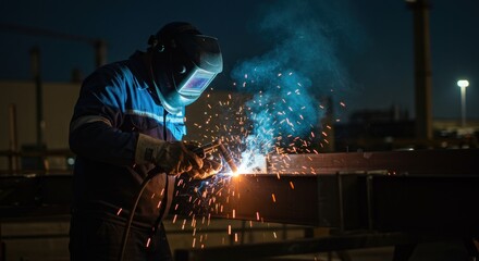Welding work night industrial scene