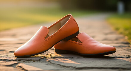 Pair of orange leather loafer shoes
