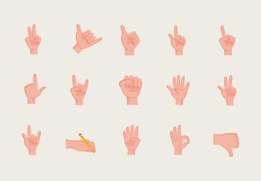 Colorful Left Handers Day Gesture Communication Expression Icons Set
