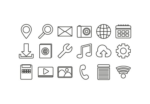 Black Interface Tools Media Web Essentials Outline UI Icons Set