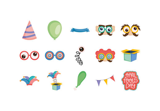 Colorful April Fools Funny Celebration Party Illustrations Set