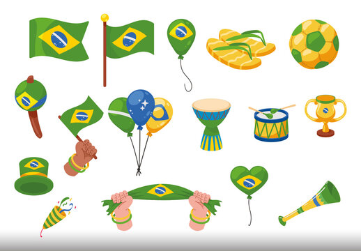Colorful Brazil Day Celebration Carnival Illustrations Set