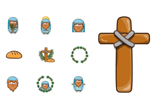 Colorful Easter Bible Character Christian Saint Cross Illustrations Set