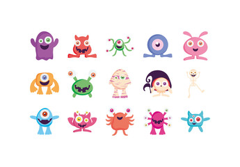 Colorful Monster Cartoon Funny Creatures Illustrations Set