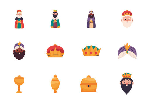 Colorful Epiphany Kings Nativity Illustrations Set