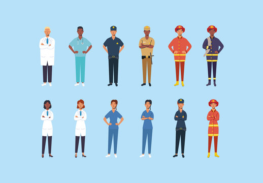 Colorful Essential Worker Professions Illustrations Set