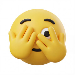 3d icon of a peeking face emoji covering its eyes isolated on a white background, symbolizing curiosity, shyness, avoidance, hidden, and looking away